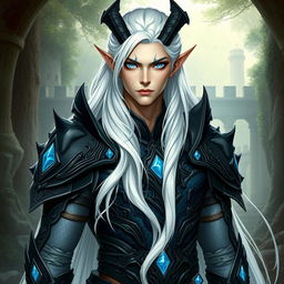 A male character that is a hybrid between a draconid and a high elf, combining the grace and elegance of an elf with the majestic and fierce features of a draconid