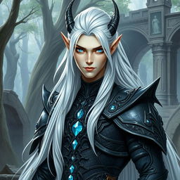 A male character that is a hybrid between a draconid and a high elf, combining the grace and elegance of an elf with the majestic and fierce features of a draconid