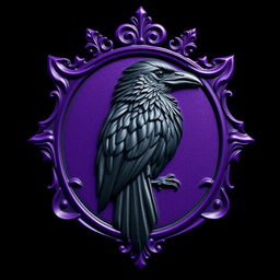 A regal purple crest showcasing a black raven intricately engraved at its core