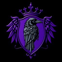 A regal purple crest showcasing a black raven intricately engraved at its core