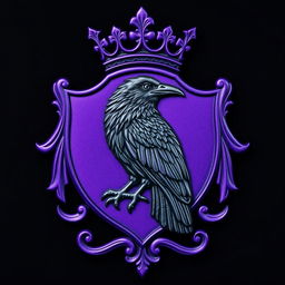 A regal purple crest showcasing a black raven intricately engraved at its core