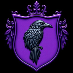 A regal purple crest showcasing a black raven intricately engraved at its core