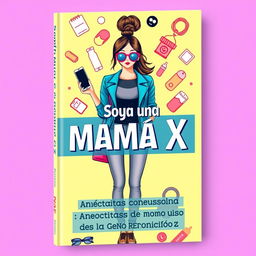 A captivating book cover for a title called "Soy una Mamá X: Anécdotas de una Mamá de la Generación Z"