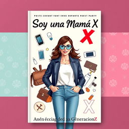 A captivating book cover for a title called "Soy una Mamá X: Anécdotas de una Mamá de la Generación Z"