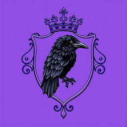 A regal purple crest with a black raven intricately engraved inside it