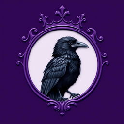 A regal purple crest with a black raven intricately engraved inside it