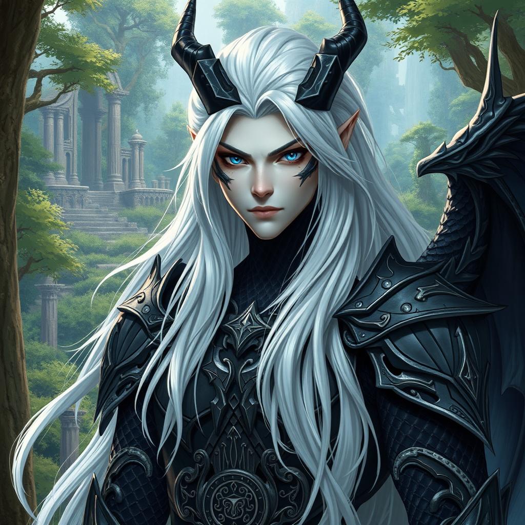 A male character that combines the essence of a draconid and a high elf, embodying both elegance and strength