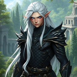 A male character that combines the essence of a draconid and a high elf, embodying both elegance and strength