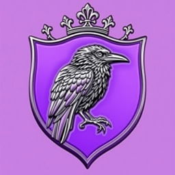 A regal purple crest featuring a precisely engraved black raven at its center