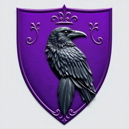 A regal purple crest featuring a precisely engraved black raven at its center