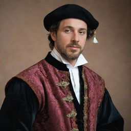 Generate an image of Bassanio, Portia's husband, from Shakespeare's 'The Merchant of Venice'. He should appear as a distinguished gentleman from the Venetian era.