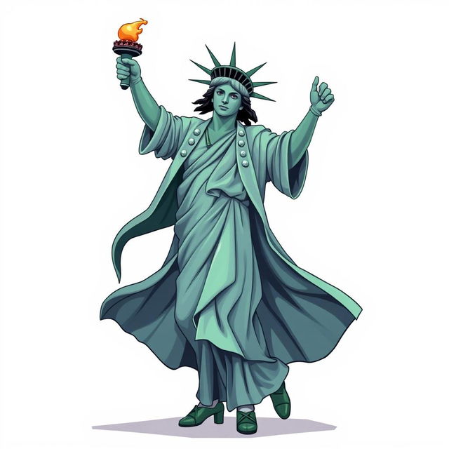 A 2D illustration of the Statue of Liberty dancing in the style of Michael Jackson