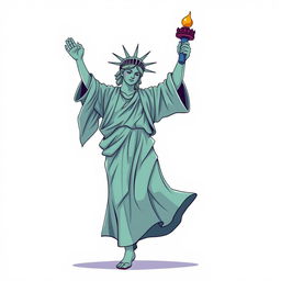 A 2D illustration of the Statue of Liberty dancing in the style of Michael Jackson