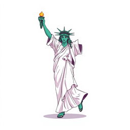 A 2D illustration of the Statue of Liberty dancing in the style of Michael Jackson