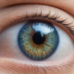 A close-up image of a human eye with perfect vision, revealing incredible, intricate details. Light is reflected in the vibrant, glassy iris, bringing life and intensity to the image.