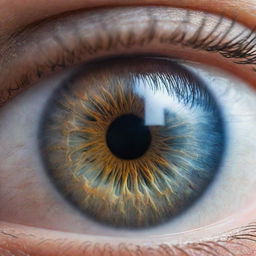 A close-up image of a human eye with perfect vision, revealing incredible, intricate details. Light is reflected in the vibrant, glassy iris, bringing life and intensity to the image.