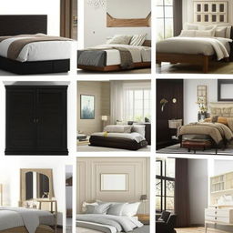 An array of bedroom designs showcasing a variety of styles including rustic, contemporary, chic, minimalistic, and classic, each with distinct colors, lines, and furniture.