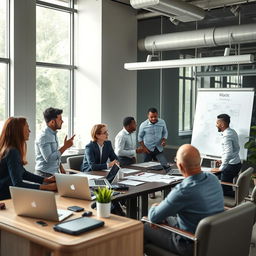 A diverse team of professionals working together in a modern office setting