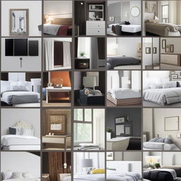 An array of bedroom designs showcasing a variety of styles including rustic, contemporary, chic, minimalistic, and classic, each with distinct colors, lines, and furniture.