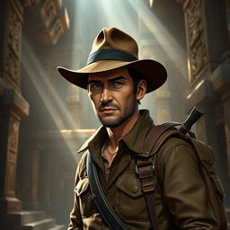 A rugged and adventurous RPG character inspired by Indiana Jones