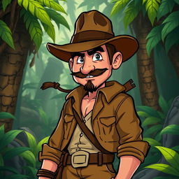 A 2D RPG character inspired by Indiana Jones, designed for a video game