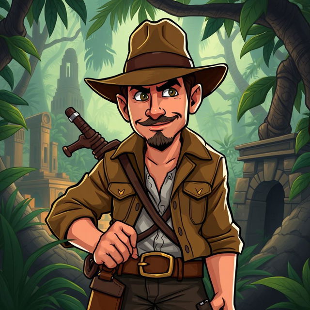 A 2D RPG character inspired by Indiana Jones, designed for a video game