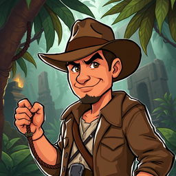 A 2D RPG character inspired by Indiana Jones, designed for a video game