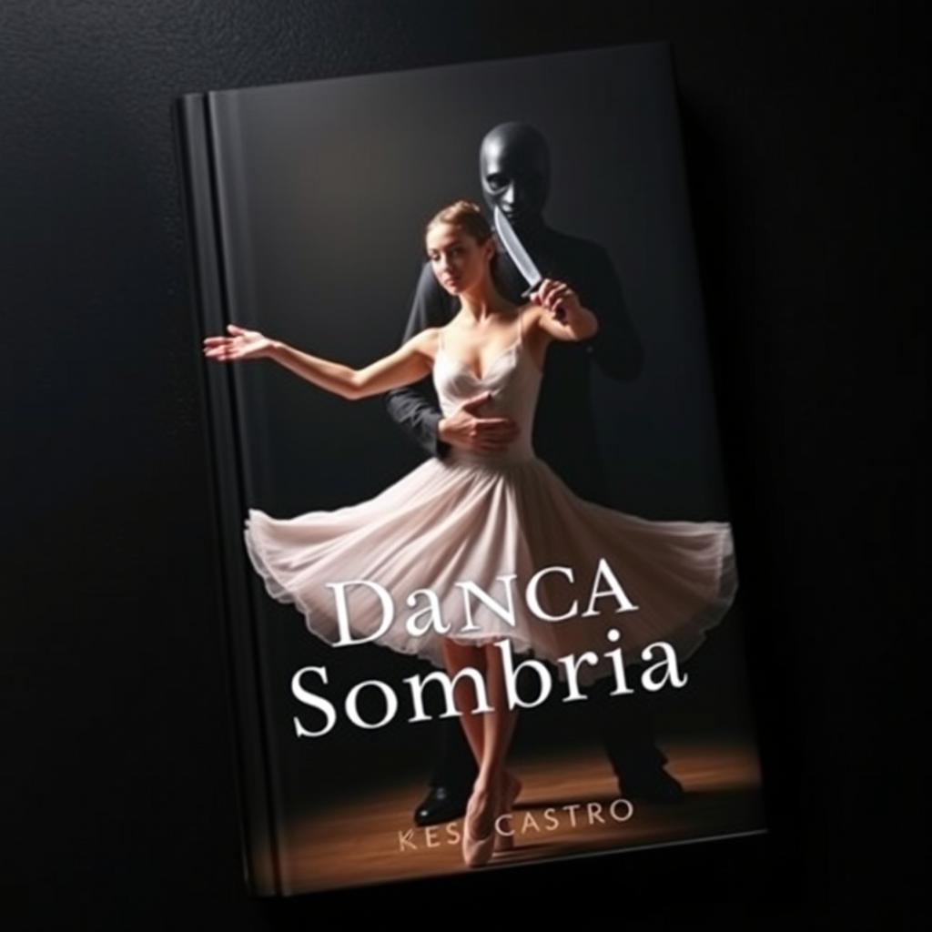 a captivating book cover titled 'Dança Sombria' by Kes Castro featuring a dramatic and intense scene