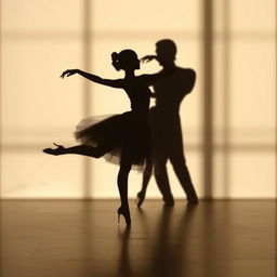 The elegant shadow of a ballerina and a man, gracefully intertwined in a harmonious dance