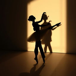 The elegant shadow of a ballerina and a man, gracefully intertwined in a harmonious dance