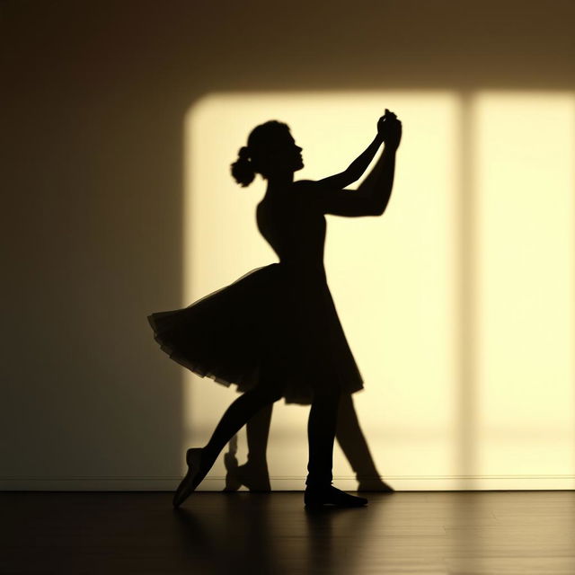 The elegant shadow of a ballerina and a man, gracefully intertwined in a harmonious dance