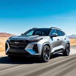 A sleek and futuristic SUV inspired by the Corvette C8, featuring four doors and embodying high-performance aesthetics