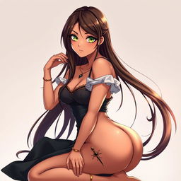 An 18-year-old Brazilian female mage depicted in an anime style, sitting gracefully