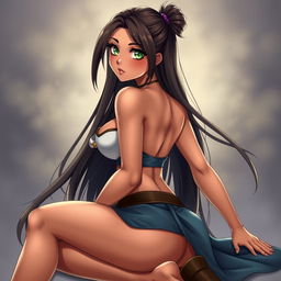 An 18-year-old Brazilian female mage depicted in an anime style, sitting gracefully