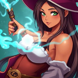 An 18-year-old Brazilian female mage in a vibrant anime style