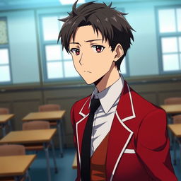 A highly detailed and realistic portrait of Kiyotaka Ayanokoji, the main character from the anime "Classroom of the Elite," in a thoughtful pose