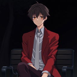 A highly detailed and realistic portrait of Kiyotaka Ayanokoji, the main character from the anime "Classroom of the Elite," sitting in a park chair