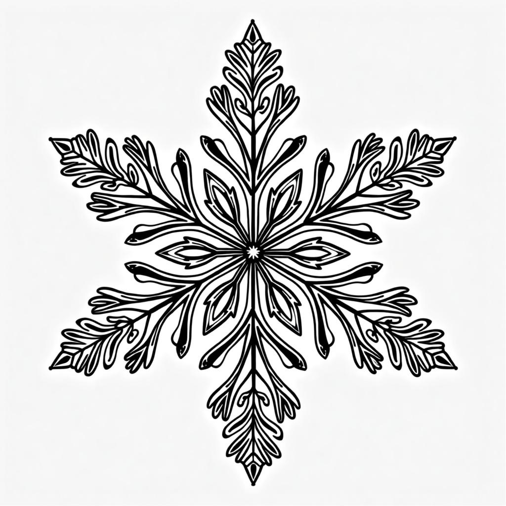 A beautiful snowflake outline with intricate line details