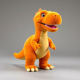 A full-body view of an orange T-Rex designed in the style of a Sesame Street character