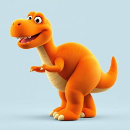 A full-body view of a 2D orange T-Rex designed like a Sesame Street character