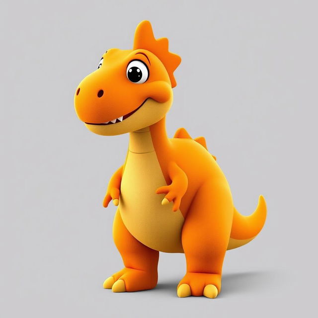 A full-body view of a 2D orange T-Rex designed like a Sesame Street character