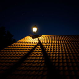 An intriguing shadow cast on the roof of a house under the night sky