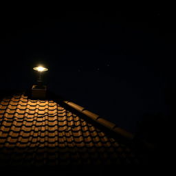 An intriguing shadow cast on the roof of a house under the night sky