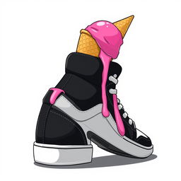 A 2D illustration of a single black and white sneaker viewed from the right side