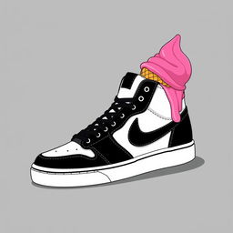 A 2D illustration of a single black and white sneaker viewed from the right side