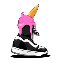 A 2D illustration of a single black and white sneaker viewed from the right side