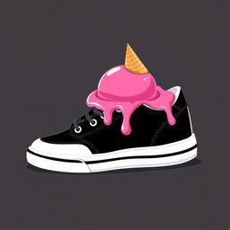 A 2D illustration of a single black and white sneaker viewed from the right side