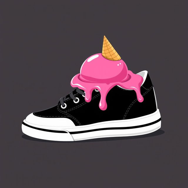 A 2D illustration of a single black and white sneaker viewed from the right side