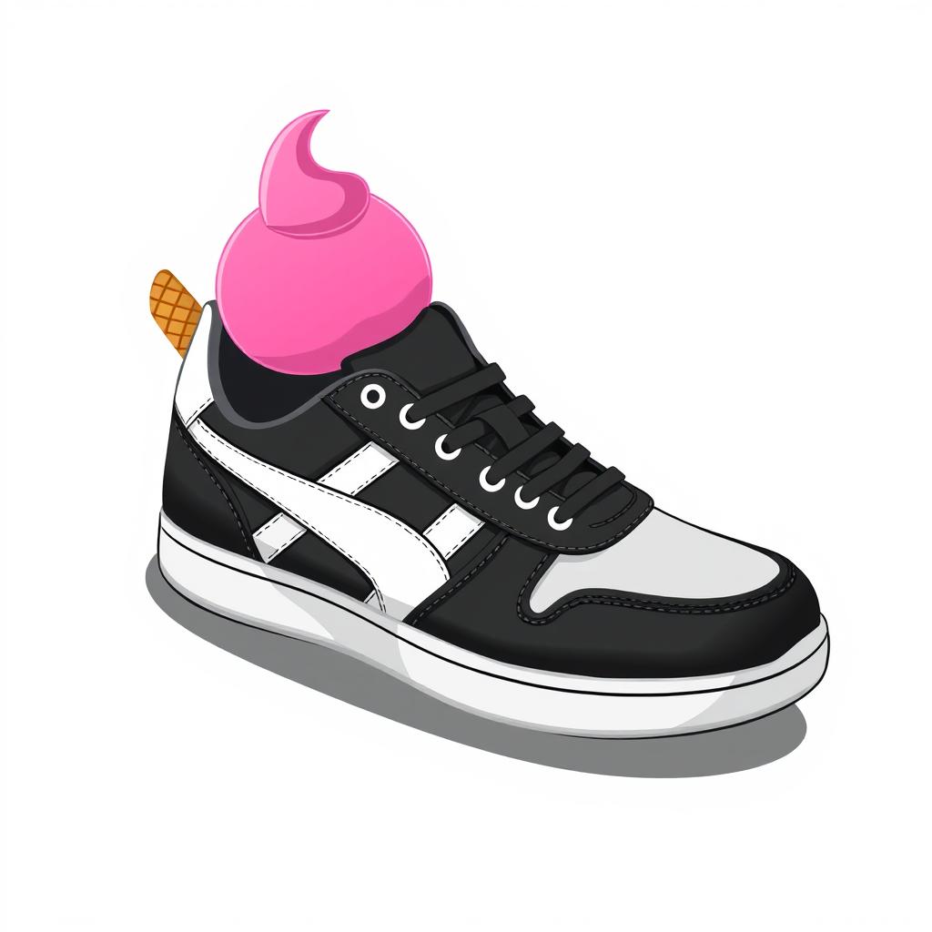 A 2D illustration of a single black and white sneaker viewed from the right side