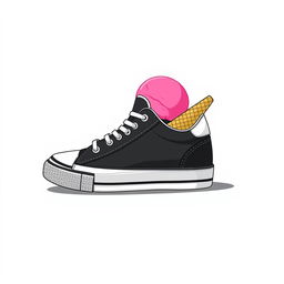 A 2D illustration of a single black and white sneaker viewed from the right side